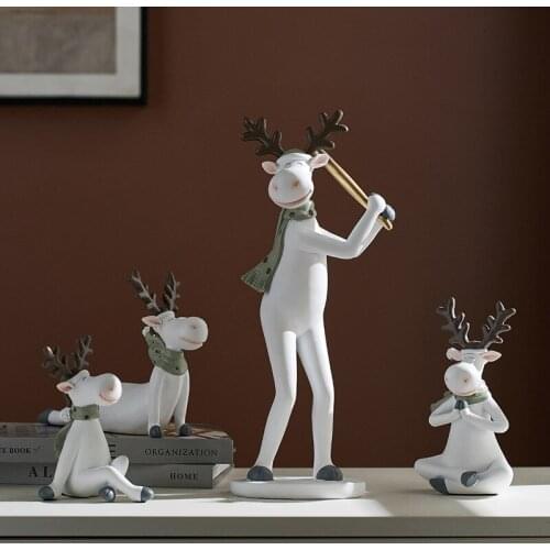 Nordic Modern Lovely Wind Yoga Deer Ornament Model Creative Elk Resin Statue Crafts Living Room Desktop Home Decoration Ornament
