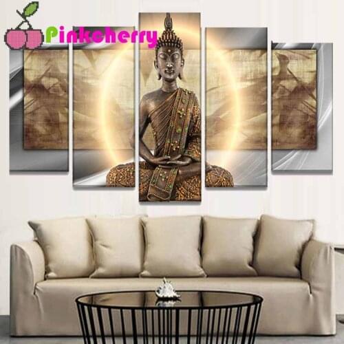 5 Pieces of Modern Diamond Painting Cross Stitch Board Zen Buddha Image Wall Artist Home Decoration Poster Living Room k728