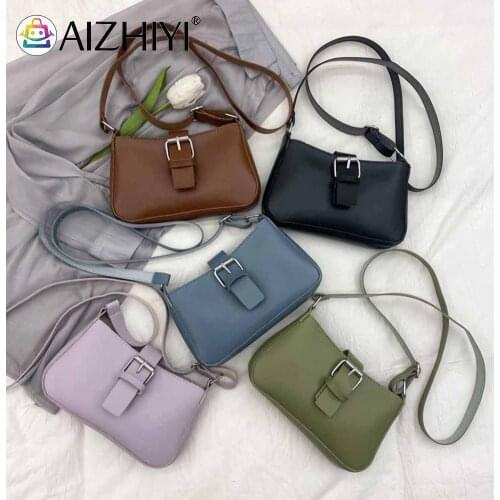 Fashion Women Pin Buckle PU Leather Shoulder Crossbody Messenger Bag Casual Ladies Solid Color Small Handbags Purse