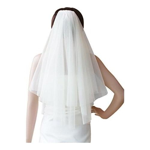 Wedding Bridal Veil with Comb 2 Tier Cut Edge Elbow Length 75cm ivory White