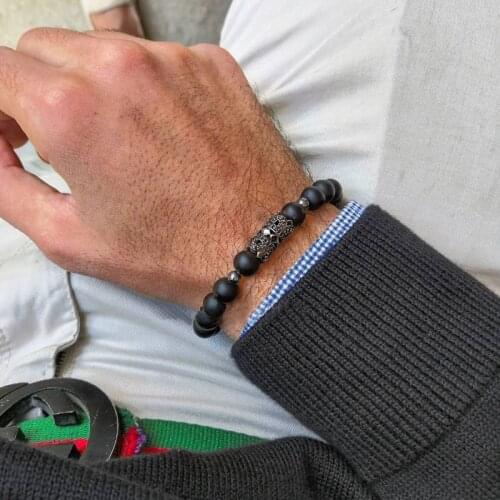 Temperament Handmade Hollow Tube Charm Bracelet For Men Classic Black Matte Bead Strand Bracelet Men Jewelry Git