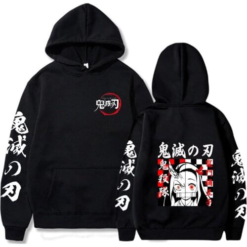 Anime Demon Slayer Kawaii Kamado Nezuko Hoodies Mens Harajuku Manga Split Face Printed Fashion Casual Loose Sweatshirt Women