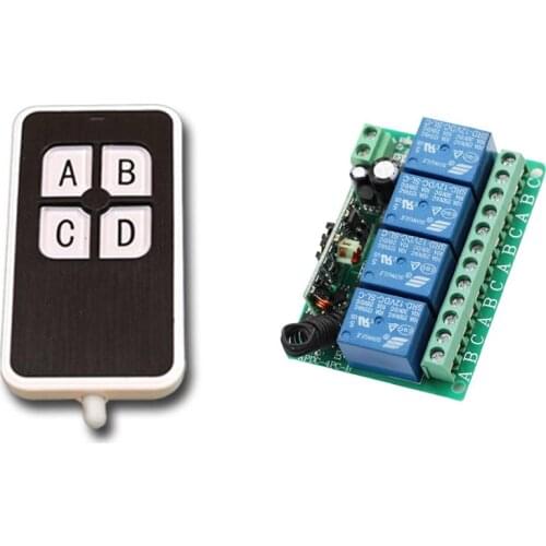 Smart Home DC12V 4CH 4 keys RF Wireless Remote Control Switch Transmitter with Receiver 3 Working way Jog,self-lock,inter-lock