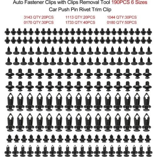 Universal Auto Fastener Clips Plastic Fastener Rivet Clips 190Pcs 6 Sizes Car Push Pin Rivet Trim Clips Fastener Clips