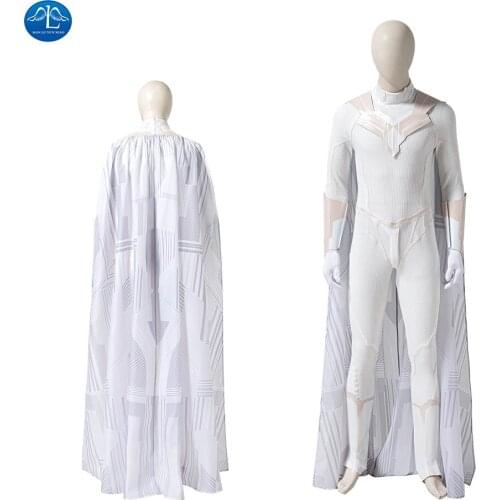 Wanda Vision Cosplay Costume White Superhero Vision Battle Outfit Halloween Bodysuit with Cloak Zentai Suit Custom Made