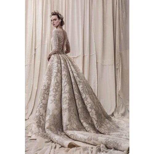Vintage Champagne Appliqued A-line Wedding Dresses Luxury Strapless Open Back Plus Size Dubai Bridal Gown