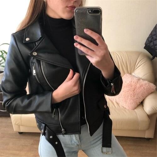 High Quality Jackets Spring Autumn Women Cool Faux Leather Jacket Long Sleeve Zipper Fitted Coat Fall Women Short Jacket @40