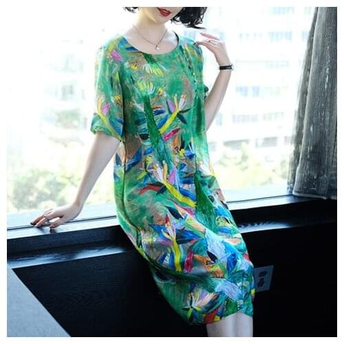 Women 2021 Summer Silk Floral Plus Size Dress Female Elegant Midi Long Beach Vintage Dresses Lady Clothes Vestido De Mujer A880