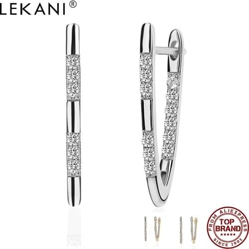 LEKANI New Fashion Stud Earrings Hot Luxury V Shape Golden/Silver Plated Cubic Zirconia For Women Jewelry Girl Jewelry Earrings