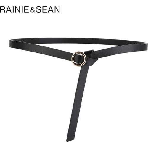 RAINIE SEAN White Genuine Leather Women Belt Thin Self Tie Waist Belt High Fashion Quality Second Layer Cow Leather Ladies Belt