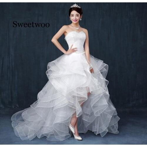 2020 New Front Short Long Back Strapless party Dress Sweet With Train Vestido De Noiva