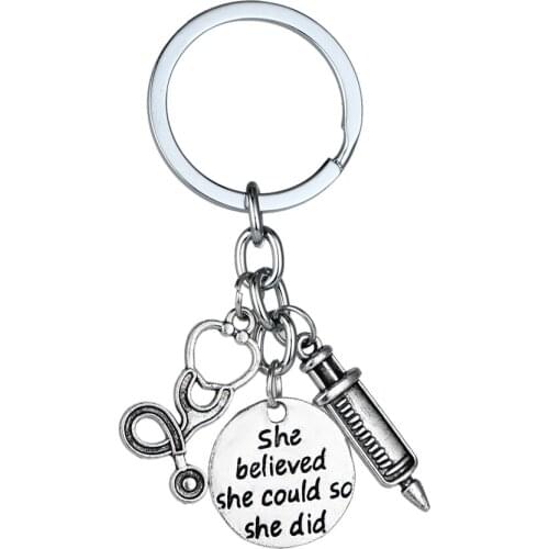 12PCs Wholesale She Believed She Could So She Did Medical Assistant Keychain Gift Nurse Doctor Series Key Ring Women Jewelry