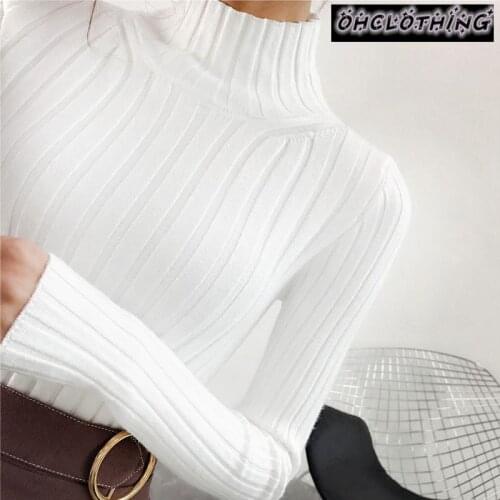 2021 White turtleneck sweater and semi small fresh female short thick slim tight long sleeved all-match knitted shirt