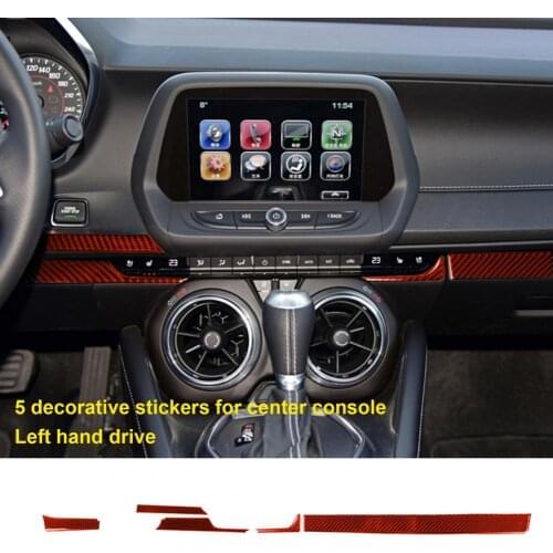 5Pcs/Set Panel Trim Self-adhesive Carbon Fiber Red Car Dashboard Panel Trim Sticker for Chevrolet Camaro 2017-2019 Left Drive