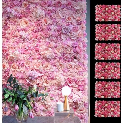 6 Pieces Artificial Rose Flower Wall Panels, Wedding Venue Background Main Road Flowers Pillar Decoration - Gradient Rose Red