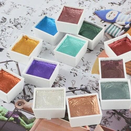 Nail Art Watercolour Paint 6 Colors Solid Watercolor Paint Set Textured Pearlescent Pigment Metallic Glitter 6 Colors half-pans
