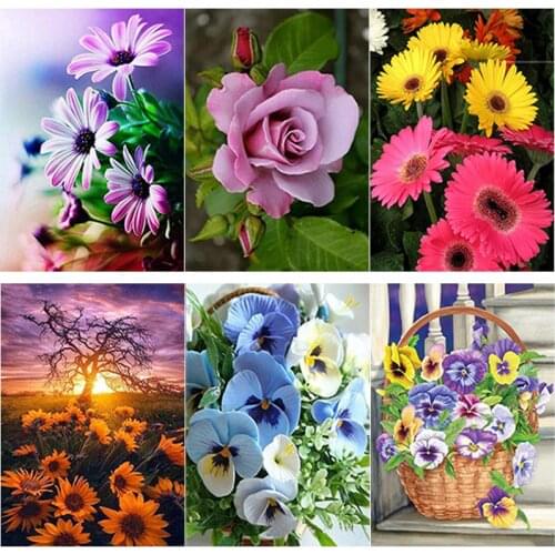 New DIY 5D Diamond Painting Flowers Diamond Embroidery Scenery Cross Stitch Full Square Round Drill Mosaic Art Home Decor Gift