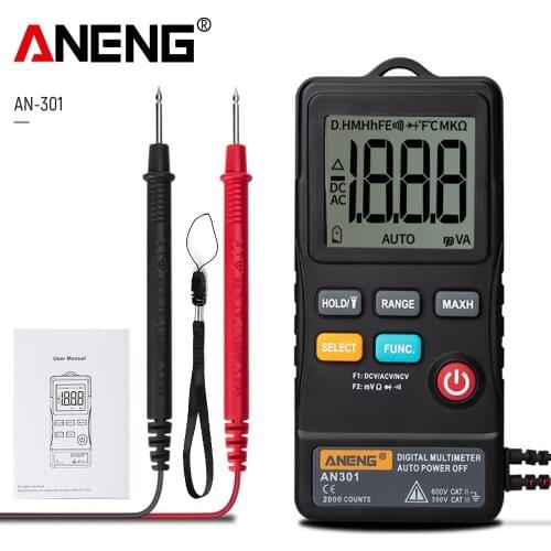 AN301 AN302 Mini Digital Multimeter 1999Counts AC/DC Voltmeter Resistance Ammeter Meter Tester with LED Light Multimeter
