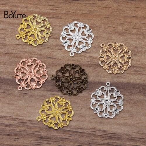 BoYuTe (100 Pieces/Lot) 16*18MM Metal Brass Filigree Plate Flower Charms Wholesale DIY Handmade Brass Charms