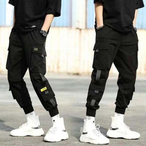 2020 Autumn New Harem Pants Hip Hop Joggers Men Multi-pocket Ribbons Sweatpants Streetwear Casual Loose Male Pants