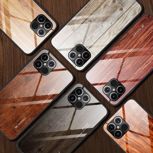 For Apple iphone 12 Pro Max Case Hard Tempered glass Wood grain protective Back Cover Case for iphone 12 12pro 12max phone shell