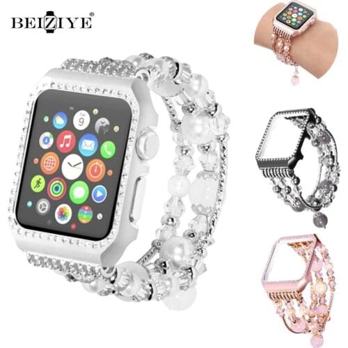 Agate Diamond Crystal Case + Band For Apple Watch 38mm 42mm 44mm 40mm Bracelet Women Strap For iWatch Series 5 4 3 2 Watchbands