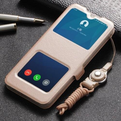 Business Double VieW Window Flip PU Leather Case OPPO A12 A12E A7 AX7 A5S A7X A9X A9 A5 AX5 A3S Lanyard Cover Magnetic Case