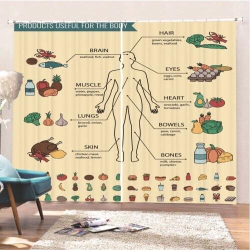 Chart of Different Organ System Curtains Human Anatomy Window Curtains 3D Print Nutritional Balance Body Parts Window Drapes