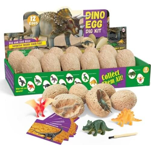 DIY Dig it up Dinosaur Egg 12PCS Digging Fossil Excavation Toys Dino Egg Novelty Party Favors Toys Kid Scientific Mining