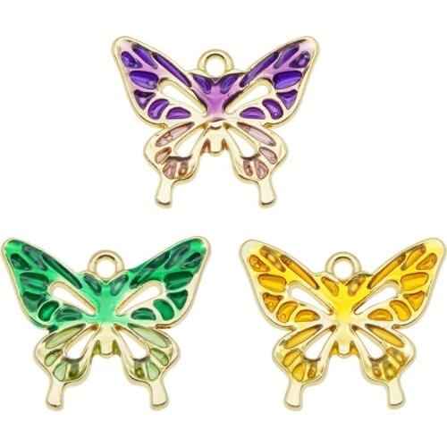Julie Wang 3PCS Enamel Small Butterfly Charms Hollow Alloy Gold Tone Animal Pendant Bracelet Jewelry Making Accessory