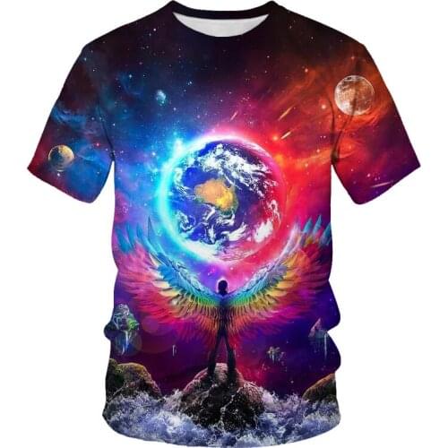 Summer New Space Pattern T-Shirt Mens Street Casual Round Neck Punk Style 3D Casual Short-Sleeved Oversized T-Shirt Top