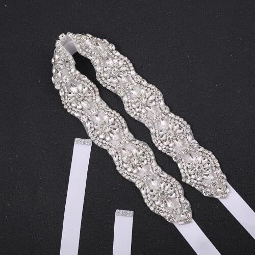 SESTHFAR Handmade Crystal Rhinestone Wedding Bridal Belts With Ribbons Crystal Bridal Belt For Bridal Dress