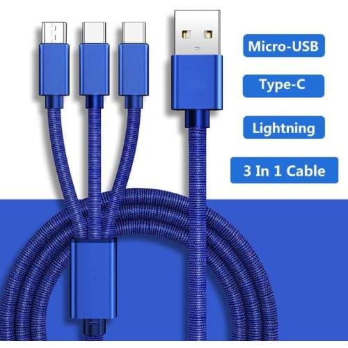 3 in 1 USB Cable Fast Charging Cable USB Type C Cable For iPhone Samsung Huawei Xiaomi Micro USB Lightning Cable Charger