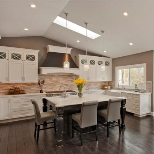 Classic U-Shape White Wooden Modular Customized Kitchen Cabinets With Open Shelves