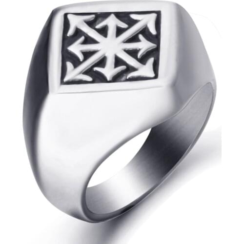 Mens Boys Stainless Steel Ring Gothic Magic 8 Pointed Chaos Star Cross Fashion jewelry Size 8-12