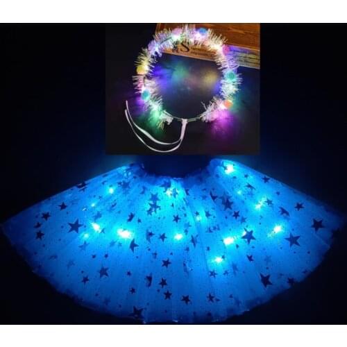 Garland set skirt girl childrens skirt luminous skirt led childrens skirt birthday tutu party dress star gauze LED blue skirt