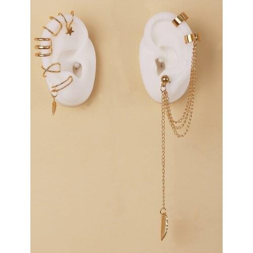 2021 New Arrival Ear Clip Girl Star Leaf Chain Long Tassel Cartilage Studs Earrings Set Ear Cuff No Pierced Earcuffs Jewellery