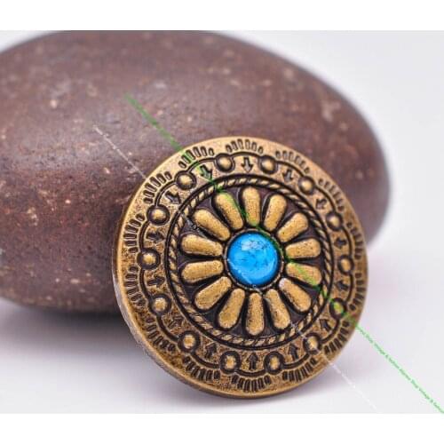10pcs 30mm Brass Indain Turquoise Flower Art Conchos For Leathercraft Belt Hardware Headstall Tack Luggage Bag Holster ScrewbacK