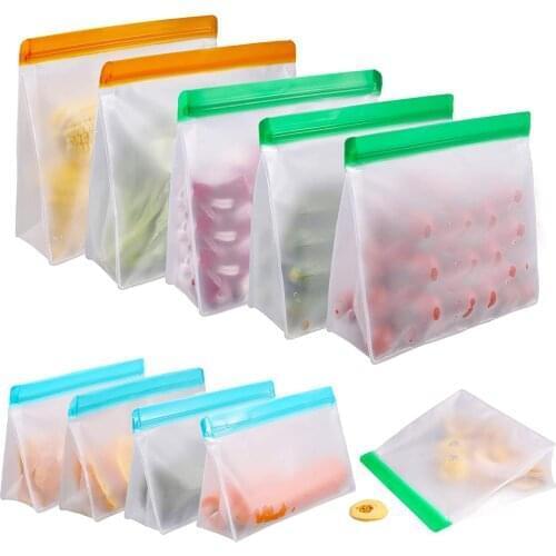 Reusable Food Storage Bags, Stand Up FDA Grade Leakproof Reusable Freezer Bags for Meat Fruit Cereal Snacks