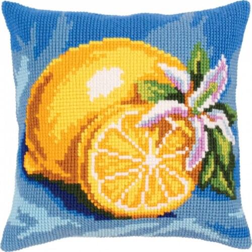 DIY Cross Stitch Cushion Front Lemon Fruits Needlepoint Kits Printed Canvas Chunky Yarn Cross-stitch Pillow Case Art and Crafts
