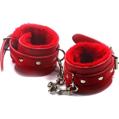 Candiway Leather Handcuff Ankle-cuffs BDSM Restraint Bondage gear Fetish Cosplay cop Locking sex toy for couple Hand Ring