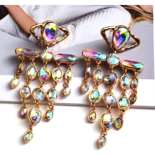 New Trendy Hanging Crystal Drop Earring Dangle Vintage Glass Long Tassel Earrings Jewelry Accessories For Women