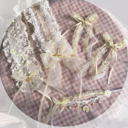 Lolita KC Original Handmade Hair Accessories Lace Trim Bowknot Daisy Hairpin Side Clip Long Streamer Generate Color Headdress