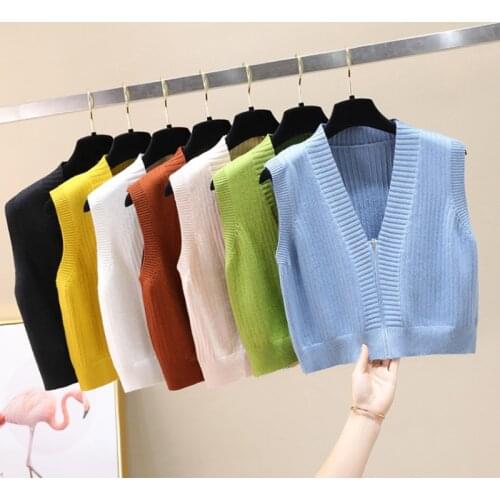 Autumn Sweater Vest Womens Vest Sweater Korean Elegant Student V-neck Pullover Slim Casual Knitting Tops Outerwear Vests