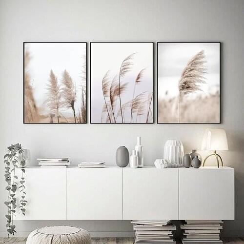 Pampas Grass Plant Beige Reed Wheat Botanical Canvas Painting Posters And Prints Wall Art Decor Pictures For Home Living Room