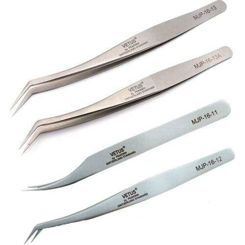 VETUS MJP Series Makeup Tweezers Ultra Rigidity Precision Stainless Curved Anti Acid Eyelashes Extension Tweezers