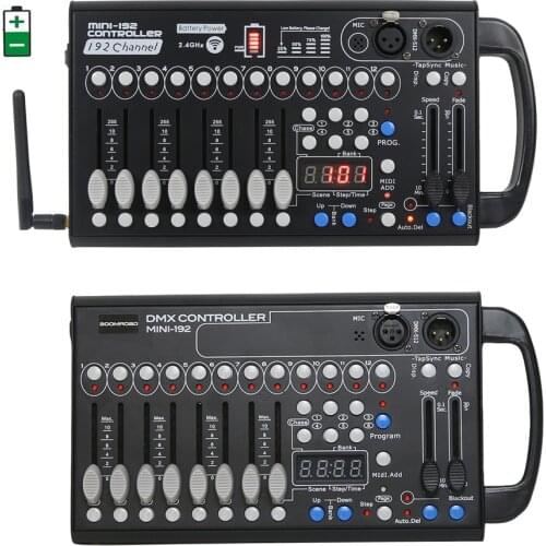 Battery Powered 192 DMX 512 Stage DJ Light Controller Stage Lighting Party Pub Night Club KTV Moving Head Patent Mini Console