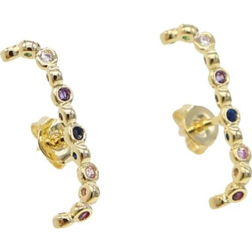 Pastel rainbow cz bar stud earring minimal simple women multi piercing studs fashion wholesale earrings