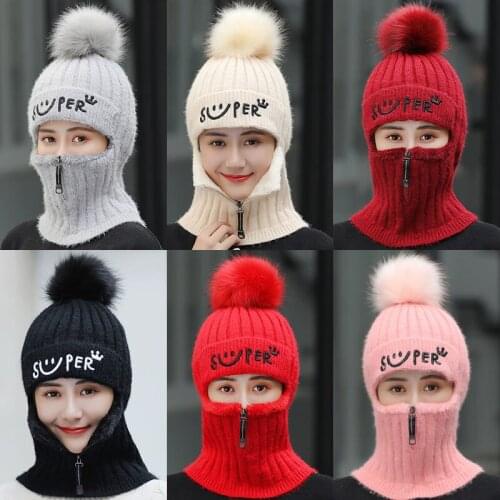 Hat Female Winter Knitting Warm Velvet Padded Thickened Cycling Pullover Scarf One - Piece Korean Fashion