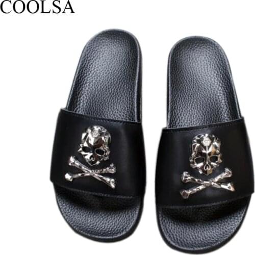 COOLSA Womens Summer Black Skull Slippers Black Soft Bottom With Beach Flip Flops Home Bathroom Slip Ladies Slipper Sandals